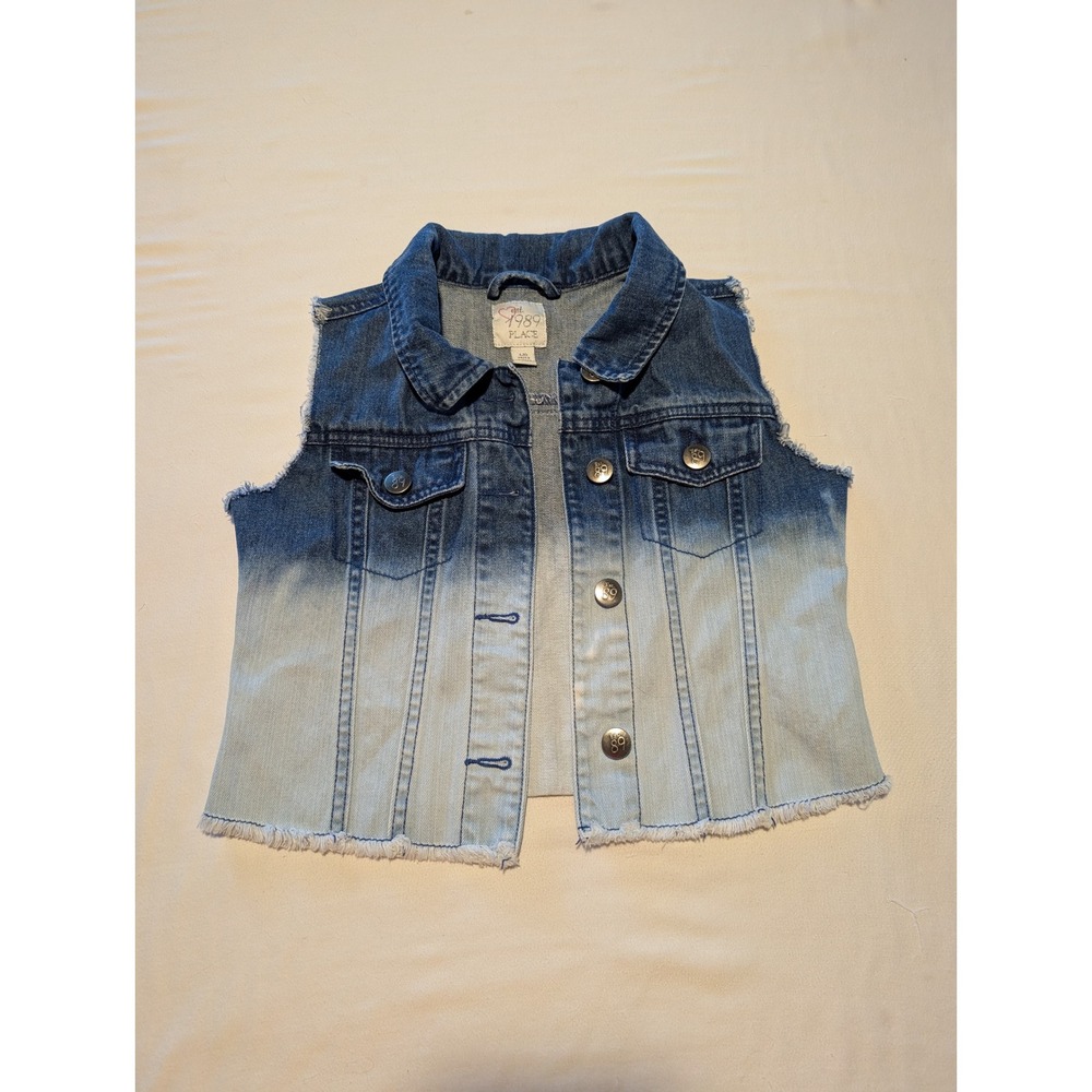 The Childrens Place Girls Blue Ombre Denim Vest Frayed Hem Size L 10/12